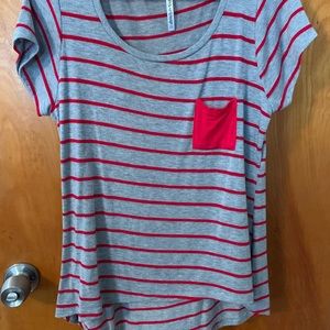 Grey and Red Stripe Pocket T-Shirt